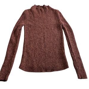 Mabli Girls Brown Purple Marled Ribbed Funnel Neck Wool Sweater size 10